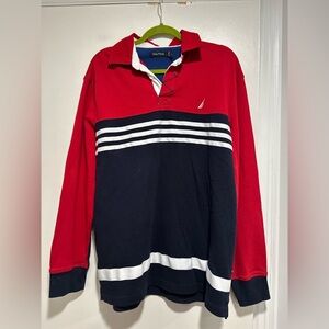 Vintage Y2K Sz:L Nautica Rugby
Pullover Long Sleeve Colorblock
Red Blue White.